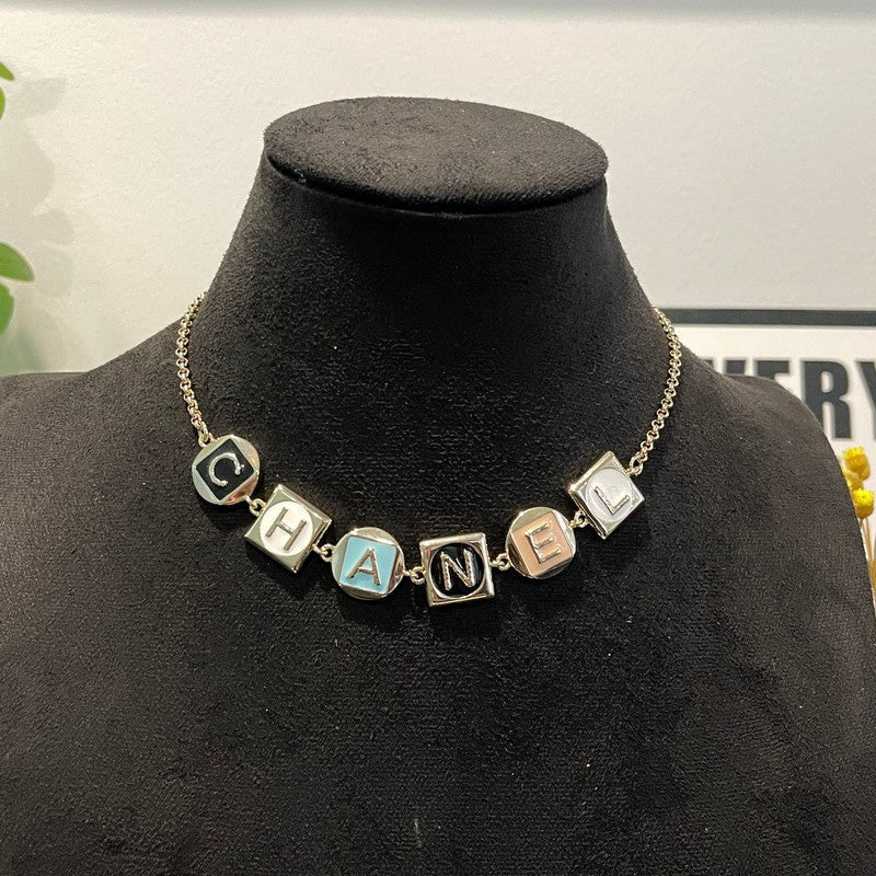 Chanel Color Logo Choker 18K Gold Necklace