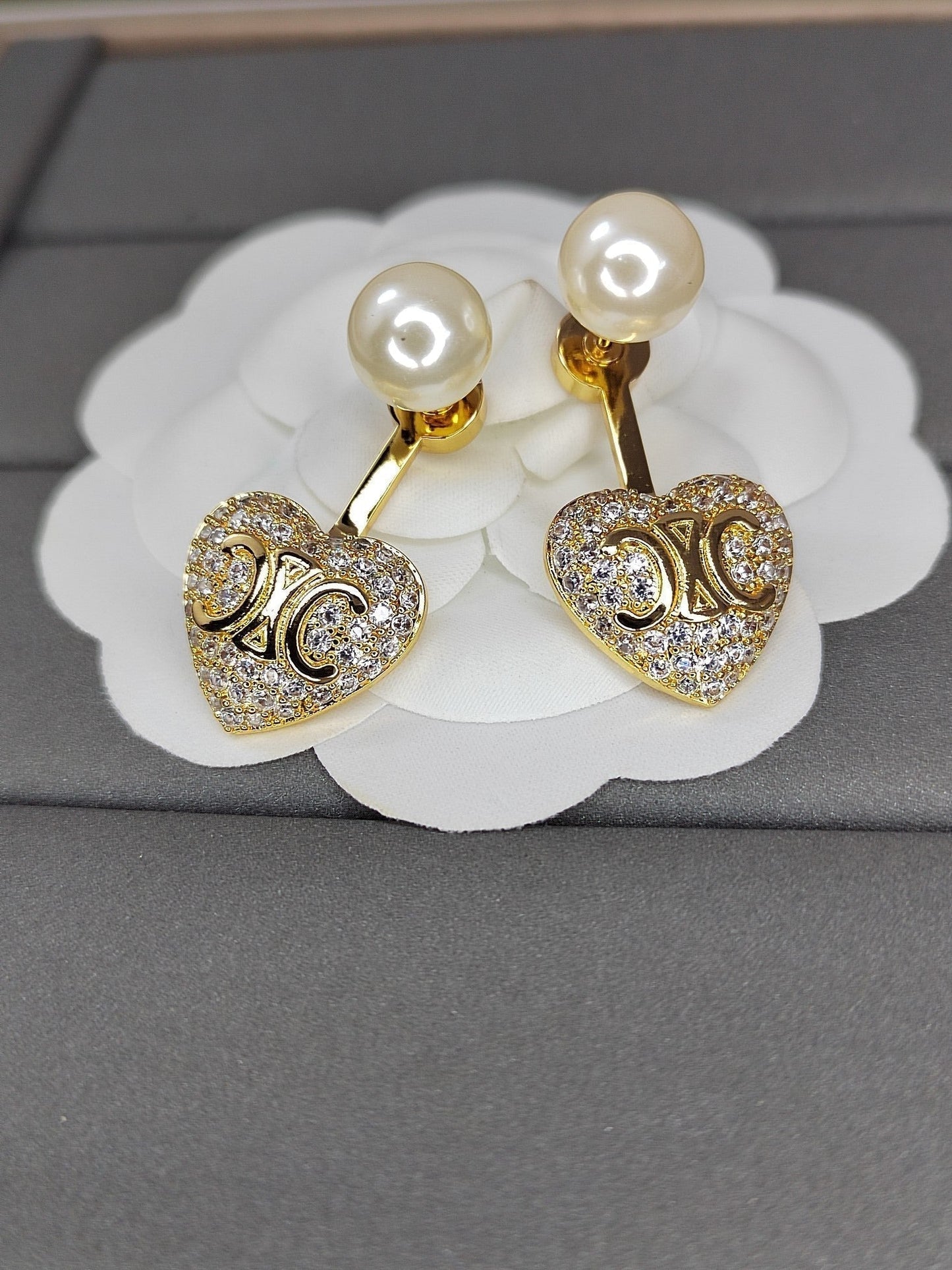 Celine Diamond Heart 18K Gold Earrings