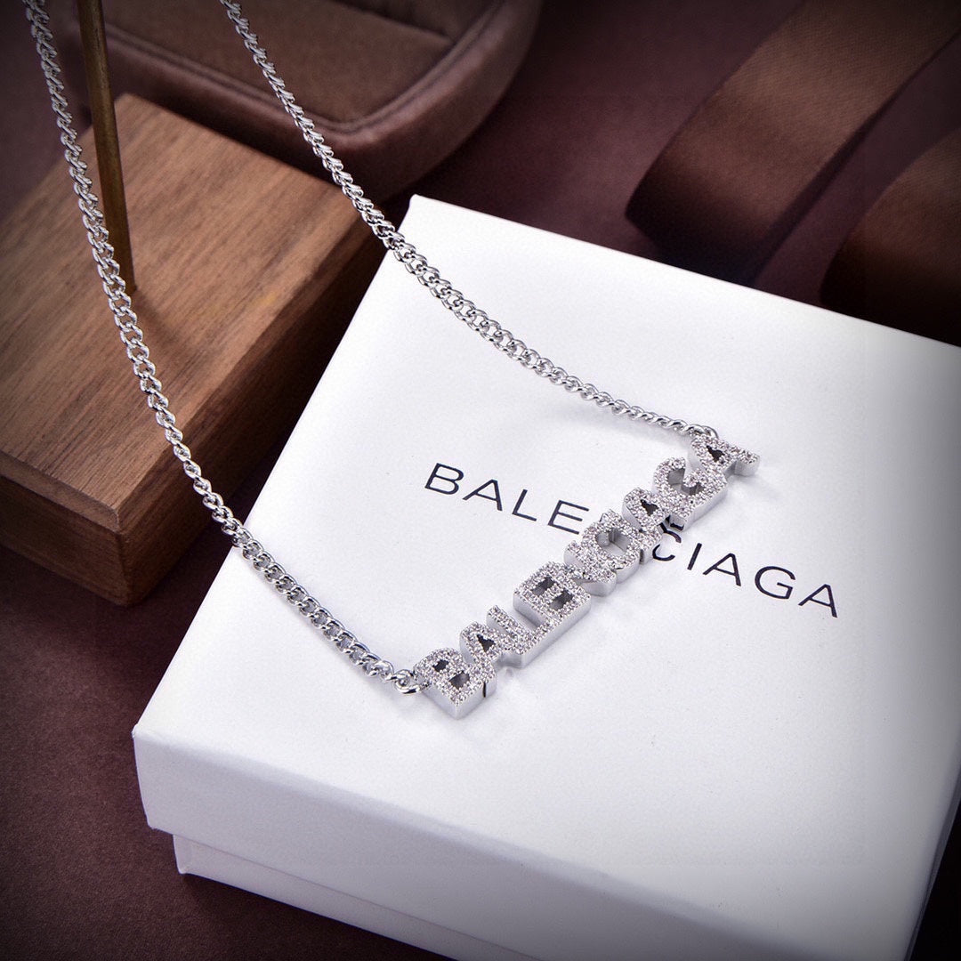Balenciaga Typo Crystals 18K Gold Necklace