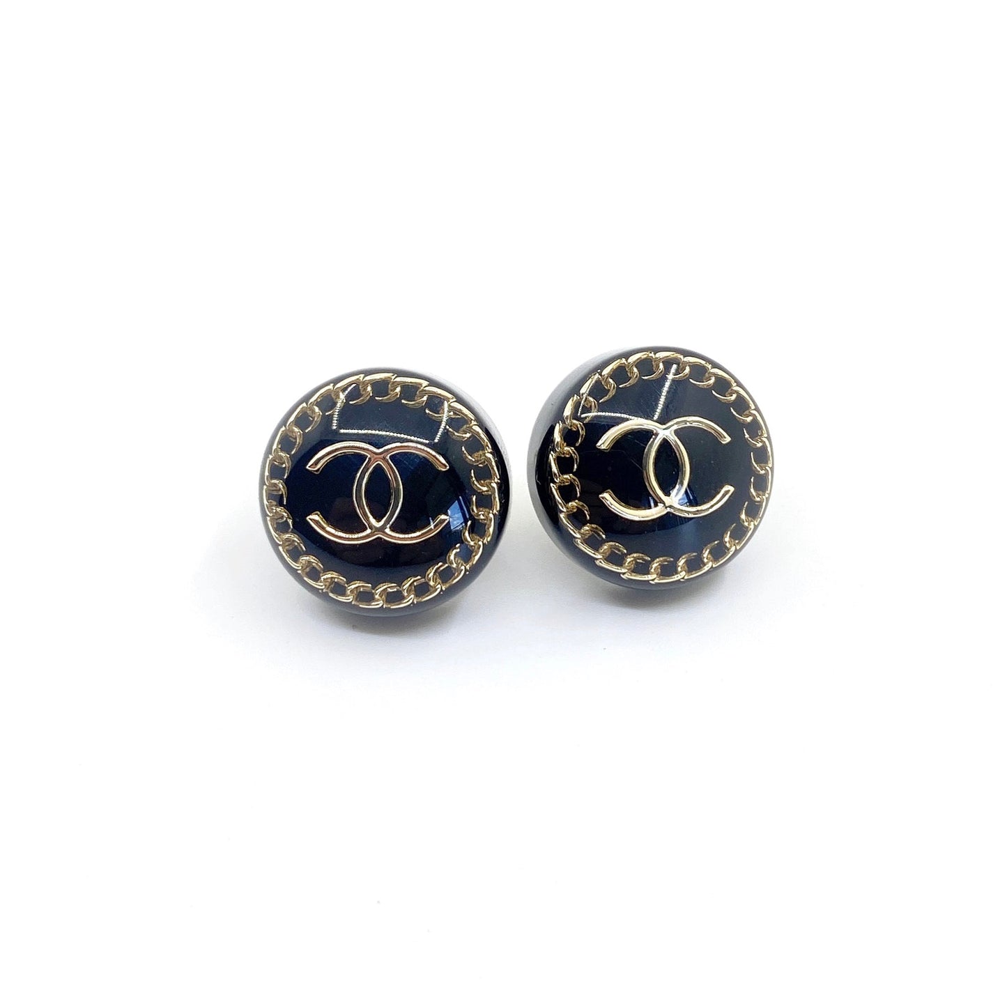Chanel Circle Resin 18K Gold Earrings