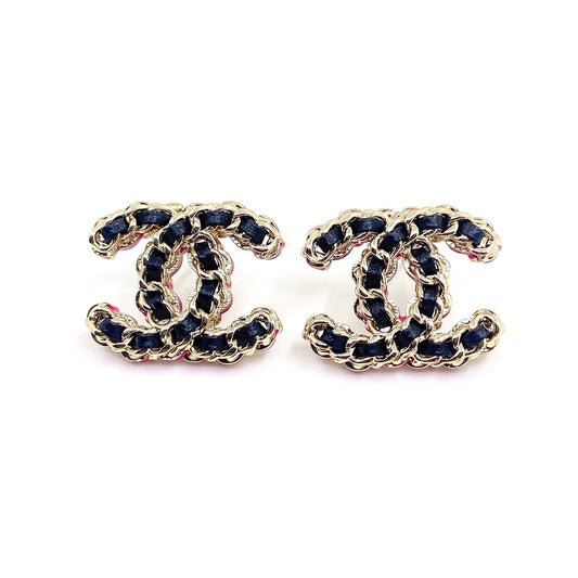 Chanel Pink Resin Leather 18K Gold Earrings