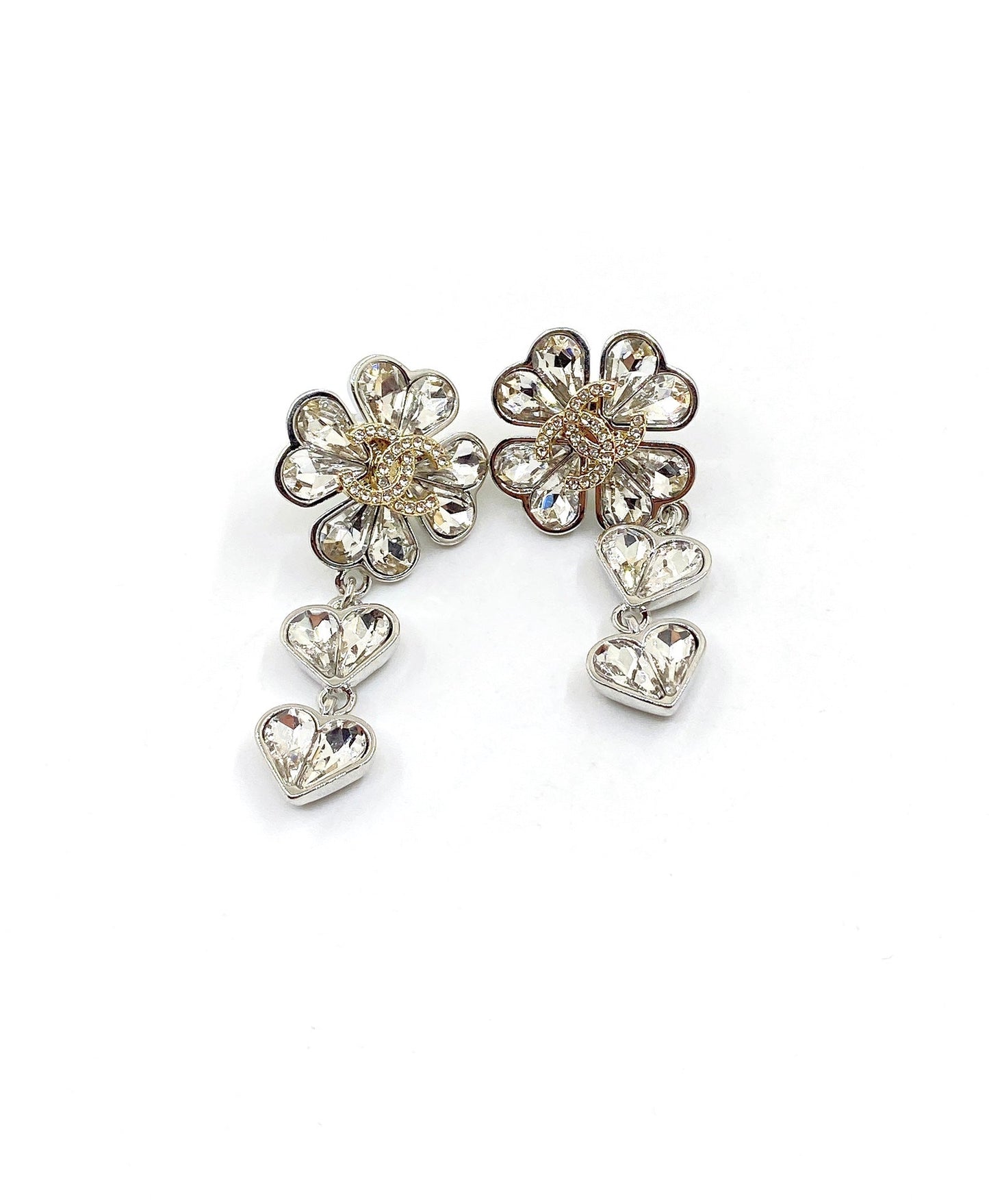 Chanel Crystal Flower 18K Gold Earrings