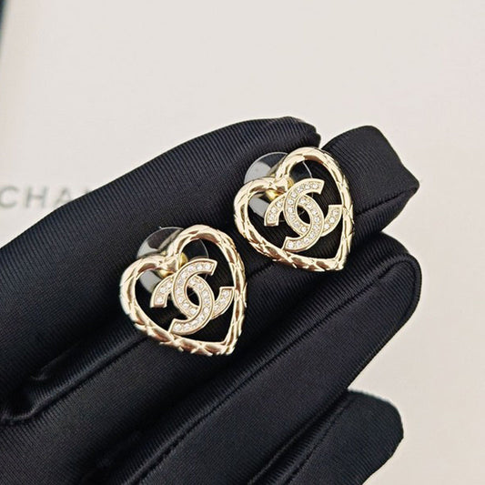 Chanel Heart Diamond 18K Gold Earrings