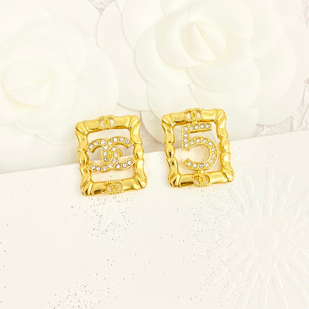 Chanel No.5 Square Diamond 18K Gold Earrings