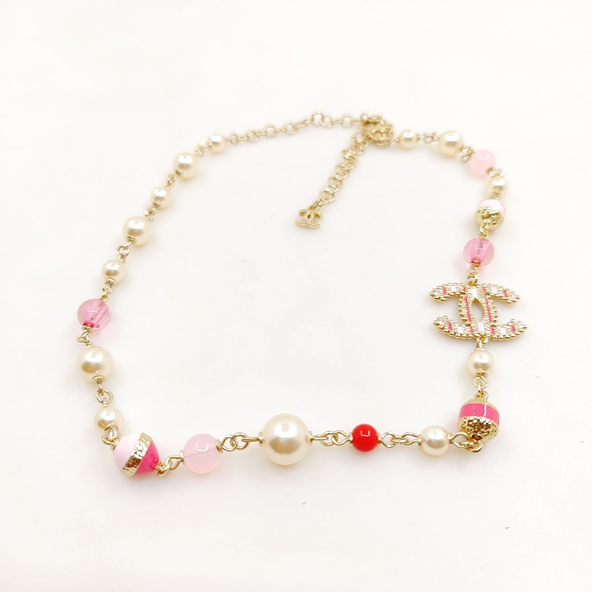 Chanel Pink & White Pearls 18K Gold Necklace