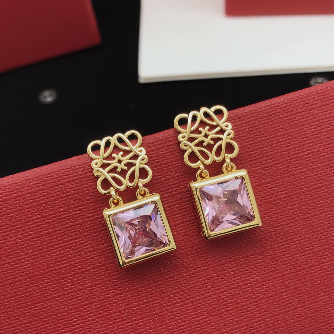 LOEWE Anagram Crystal 18K Gold Earrings