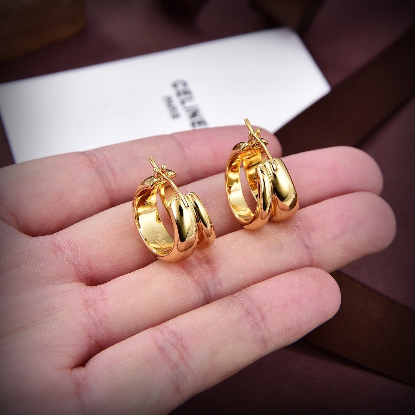 Celine Formes Abstraites Hoops 18K Gold Earrings
