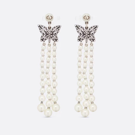 Dior Pearls Tassel Long 18K Gold Earrings