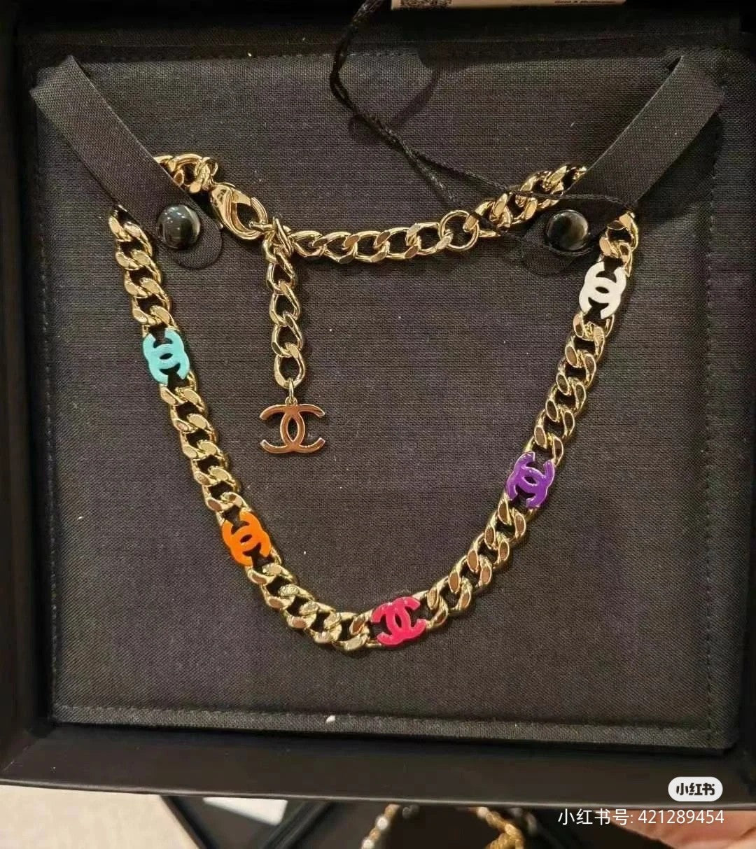 Chanel Color Logo Chain 18K Gold Necklace