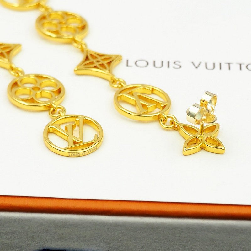 Louis Vuitton Lace Long 18K Gold Earrings