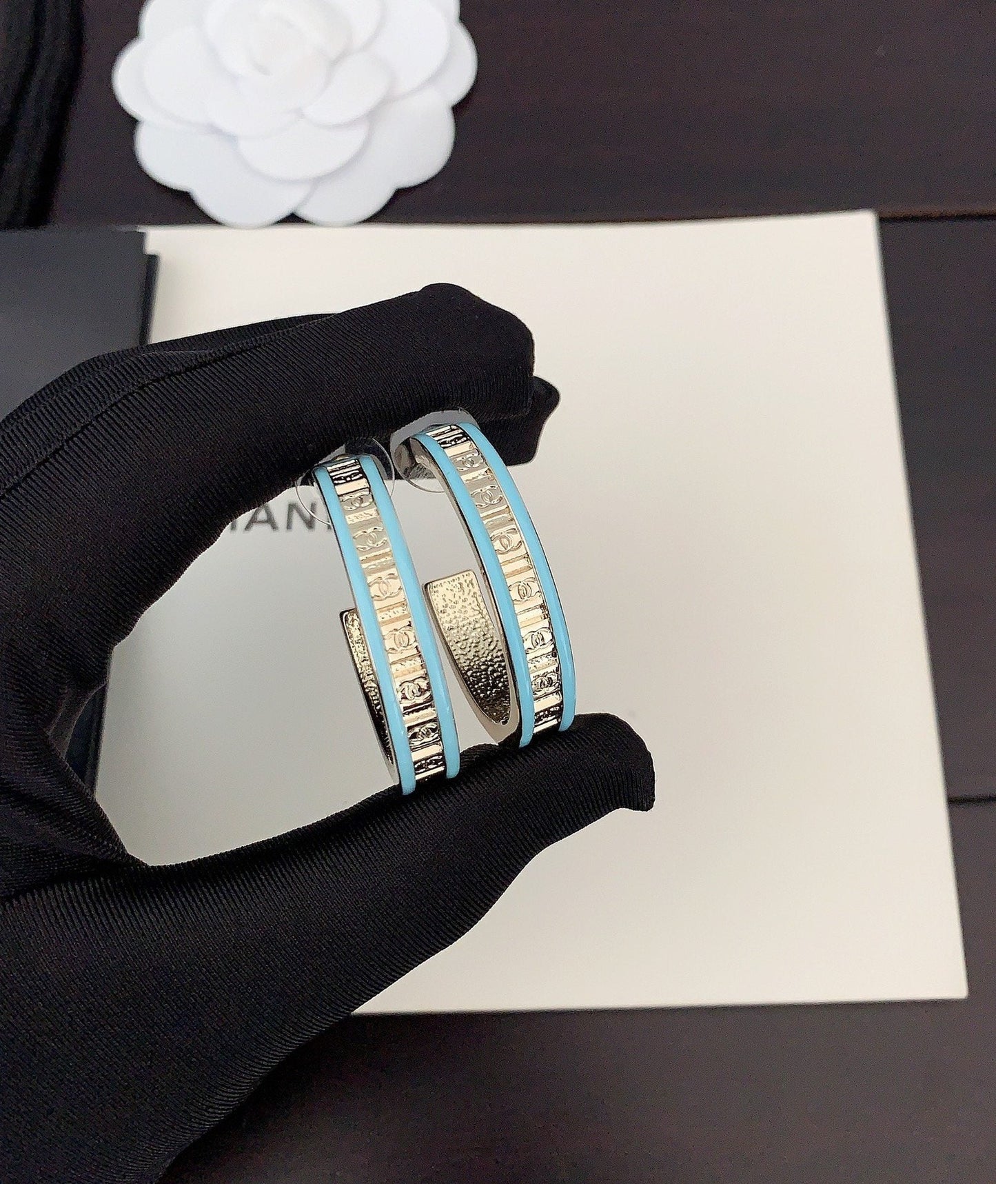Chanel Blue Resin 18K Gold Earrings