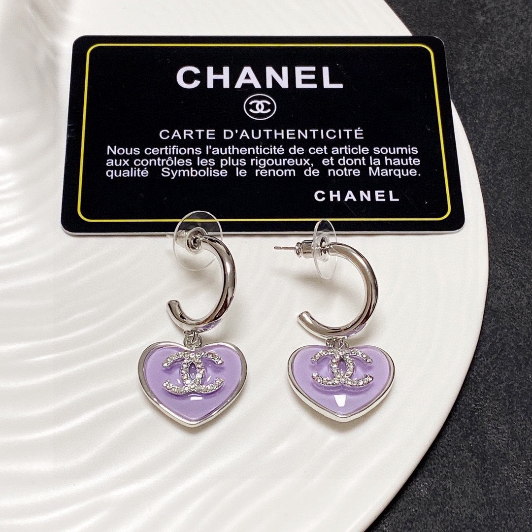 Chanel Purple Heart 18K Gold Earrings