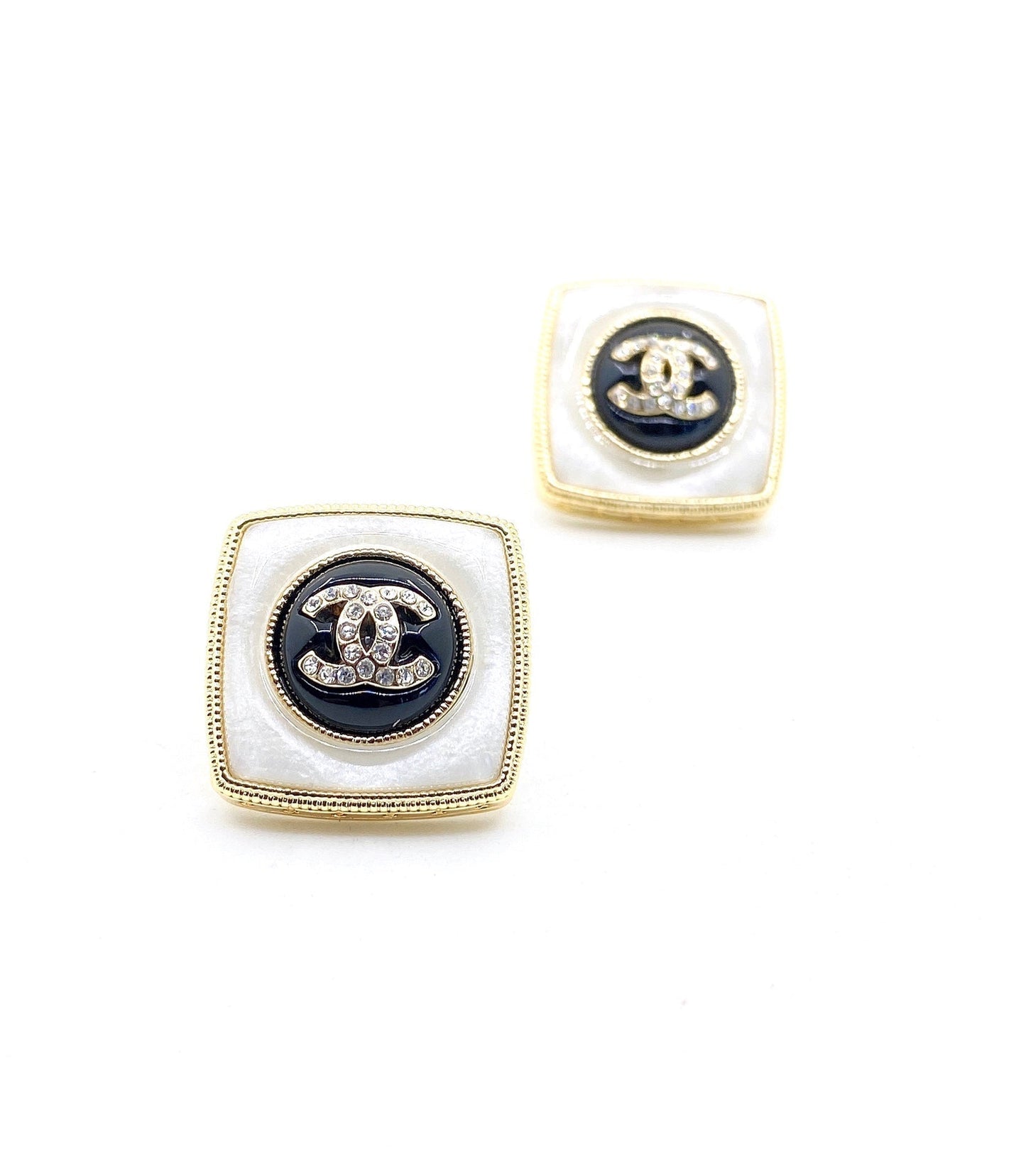 Chanel Pearl Square 18K Gold Earrings