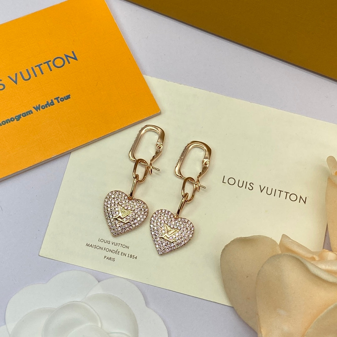 Louis Vuitton Diamond Heart 18K Gold Earrings