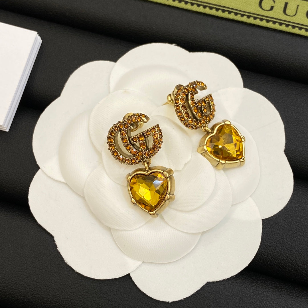 Gucci Double Yellow Crystal 18K Gold Earrings
