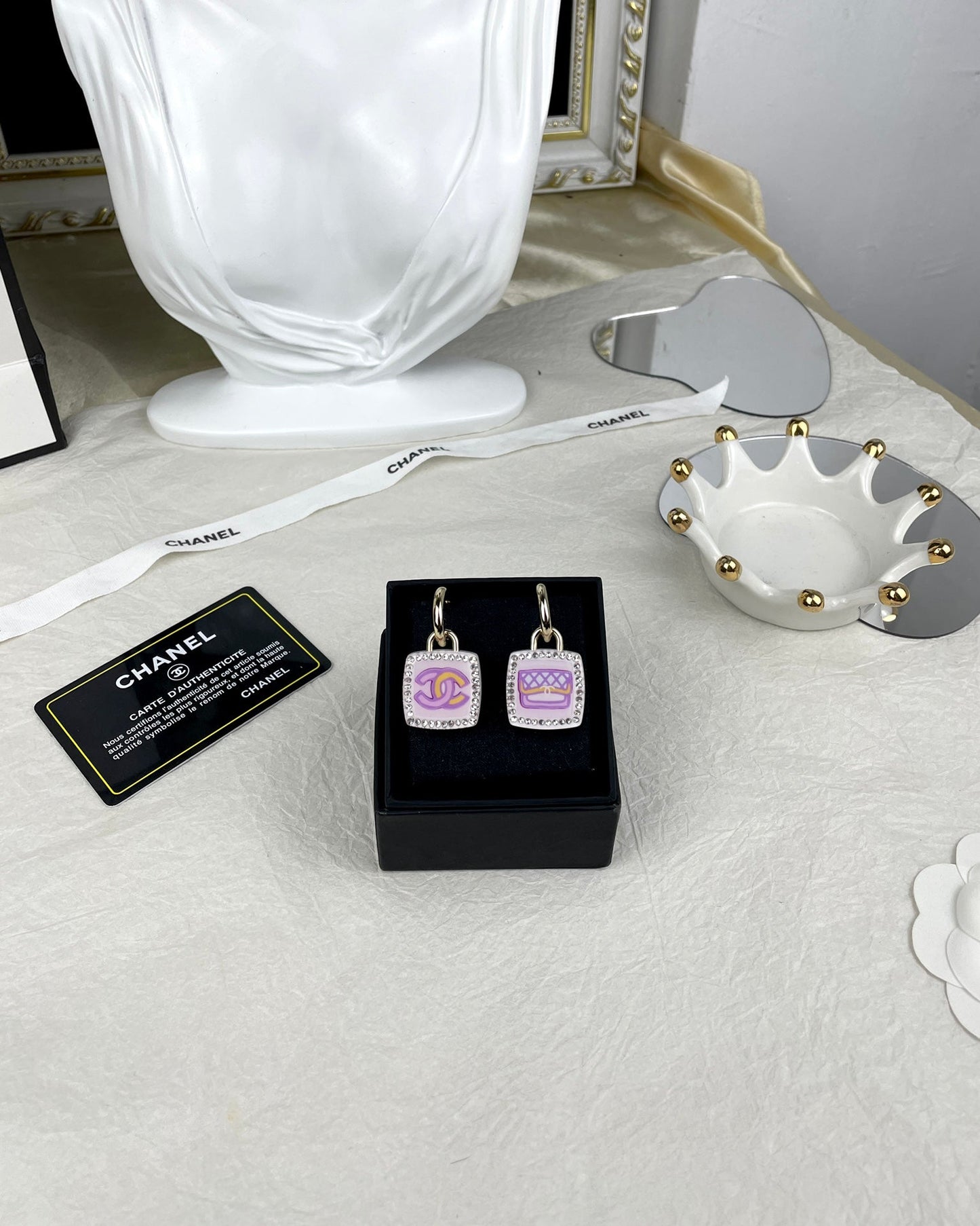 Chanel Pink Bottle 18K Gold Earrings