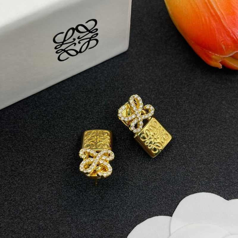 LOEWE Anagram Diamond 18K Gold Earrings