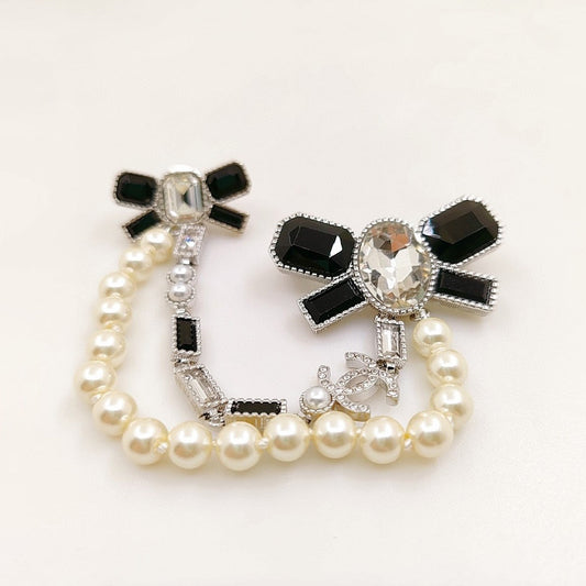 Chanel Black Bow Pearls 18K Gold Brooch