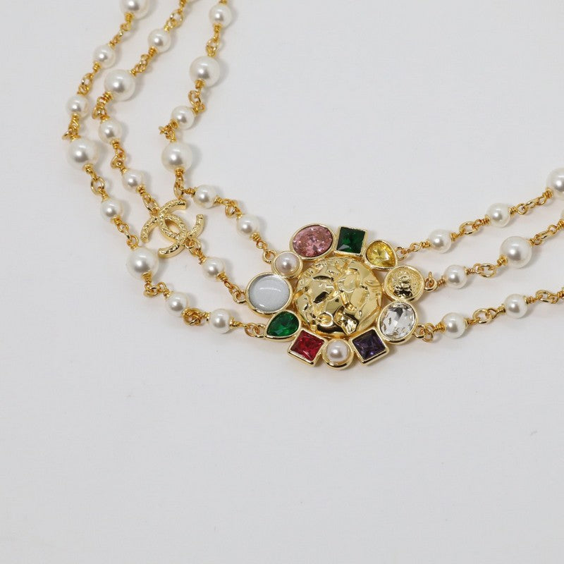 Chanel Color Crystal Pearls Choker 18K Gold Necklace