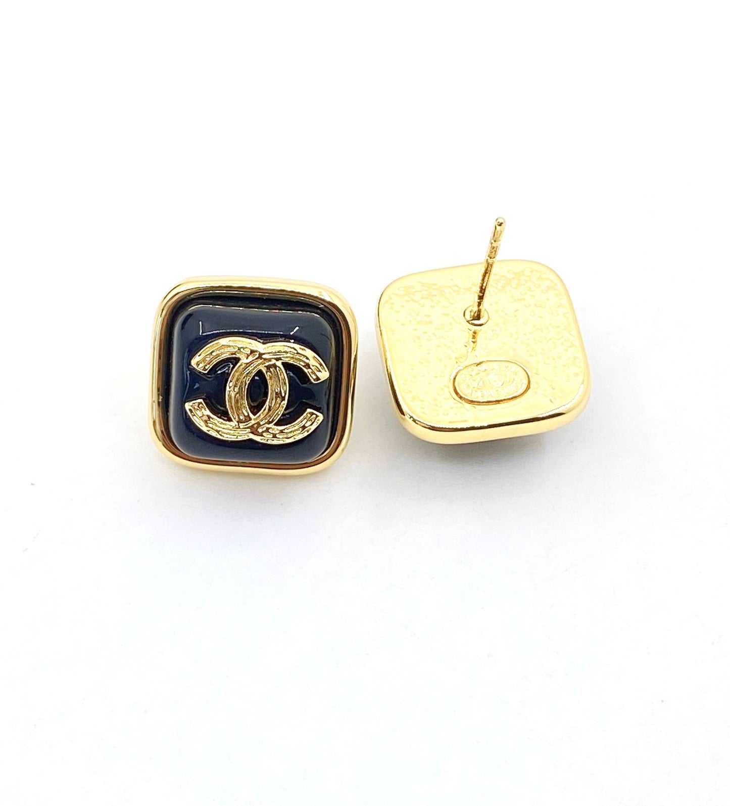 Chanel Square Resin 18K Gold Earrings