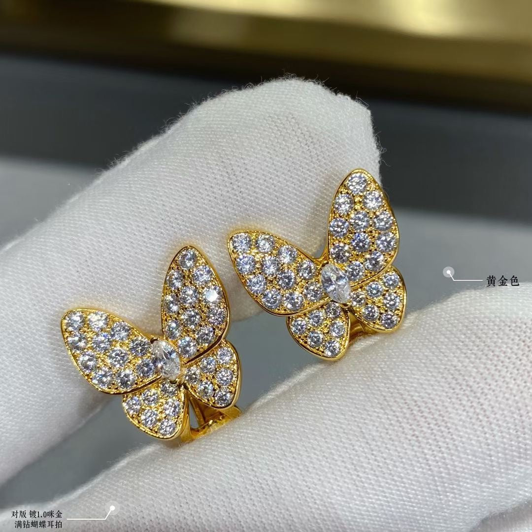 Two Butterfly Diamonds 18K Gold Earrings