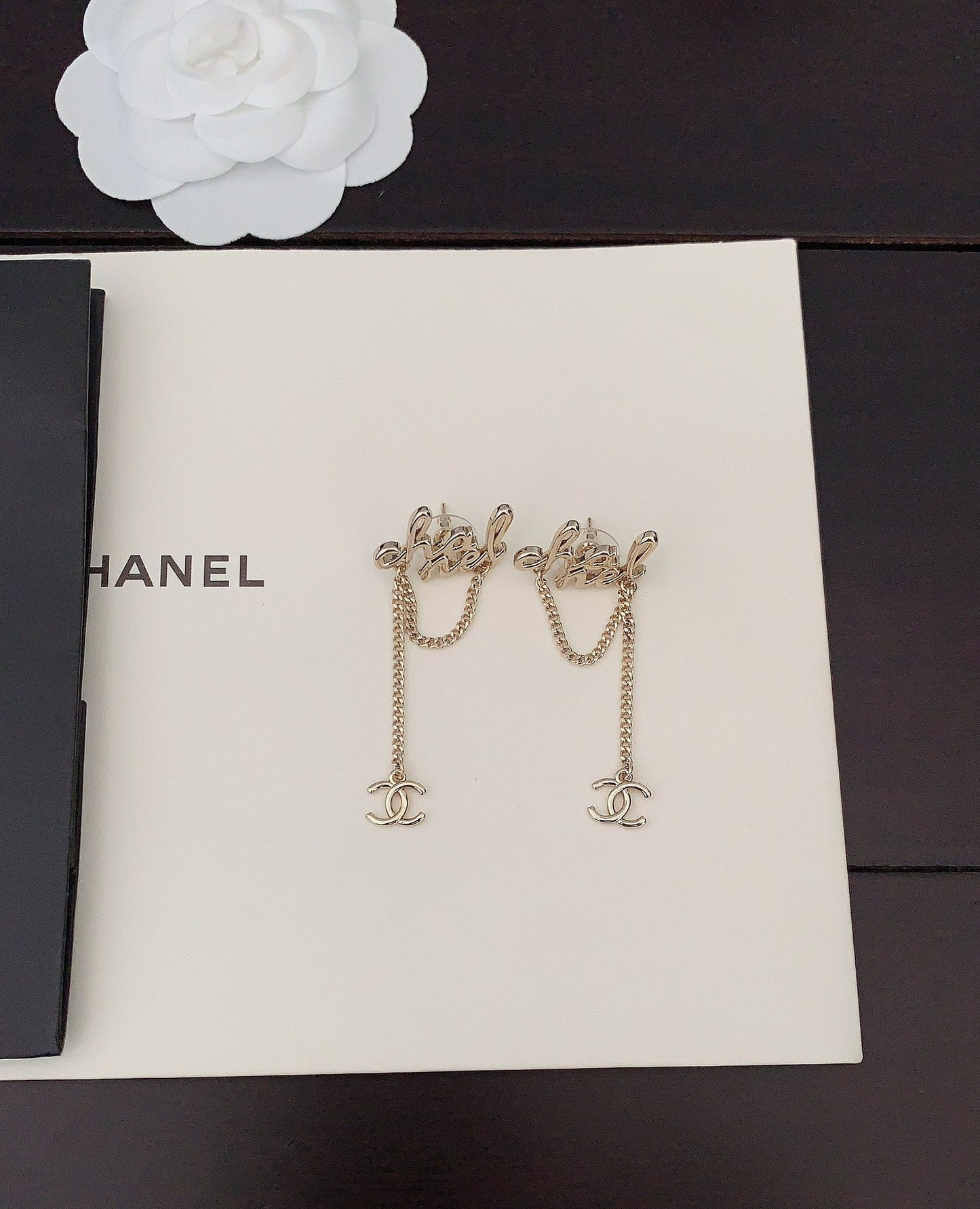 Chanel Letter 18K Gold Earrings