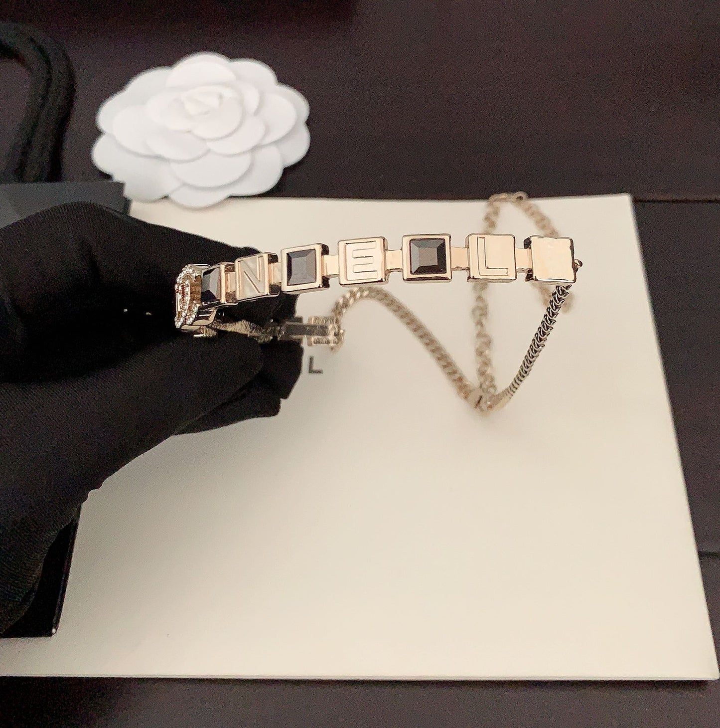 Chanel Gray Crystals 18K Gold Necklace