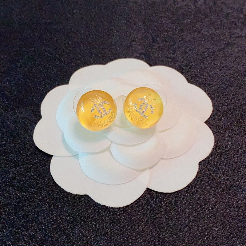 Chanel Yellow Round 18K Gold Earrings