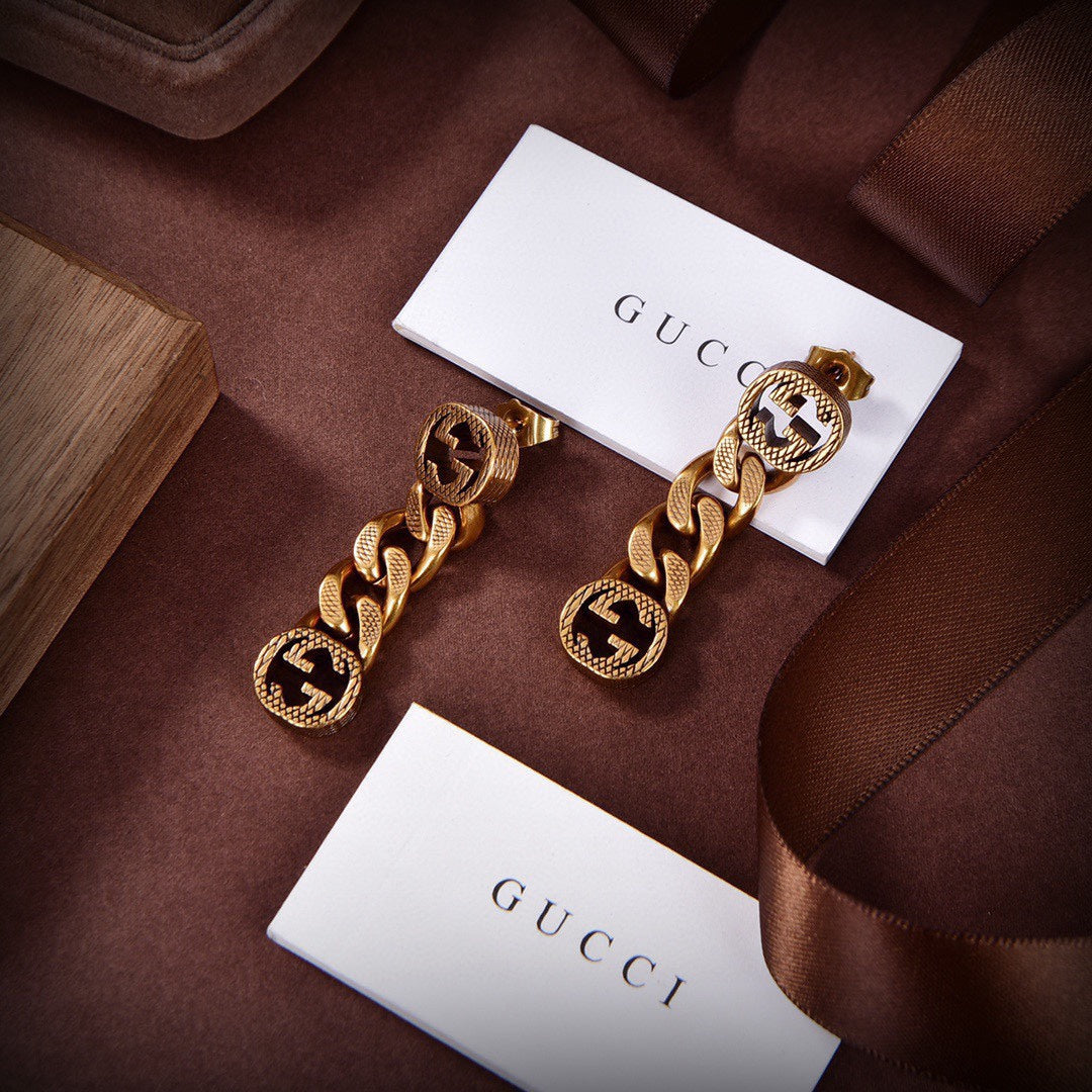 Gucci Double Chain 18K Gold Earrings