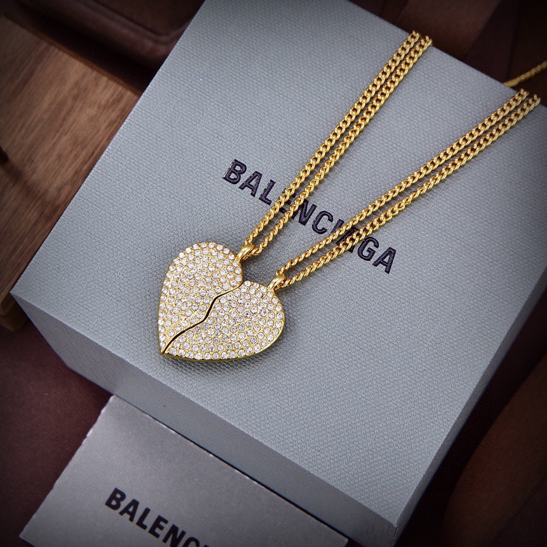 Balenciaga Lovelock Set Of Two Silver-tone Crystal 18K Gold Necklace
