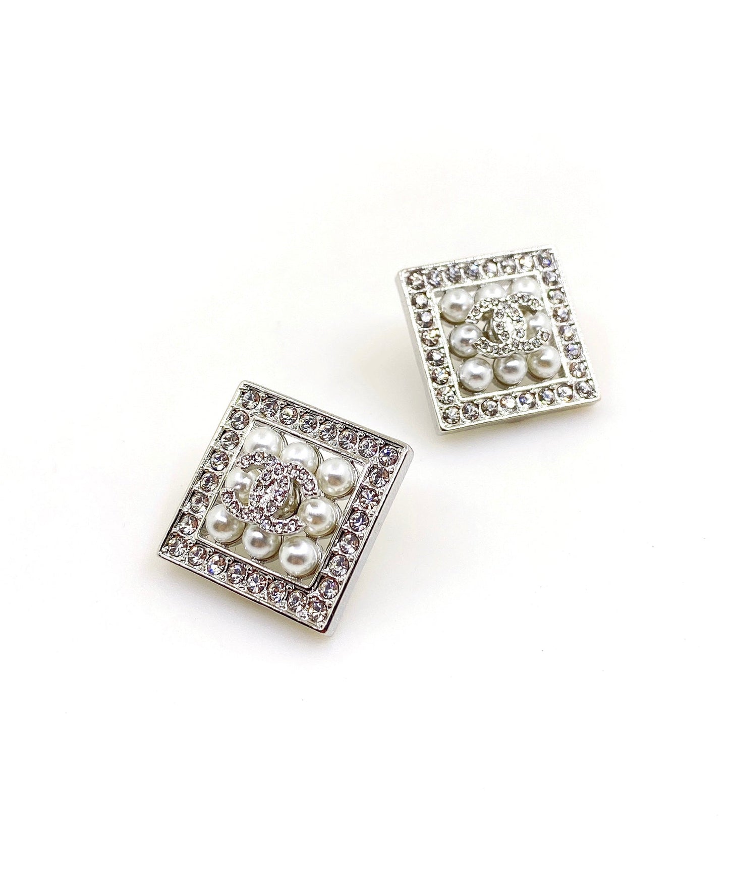 Chanel Square Diamond 18K Gold Earrings