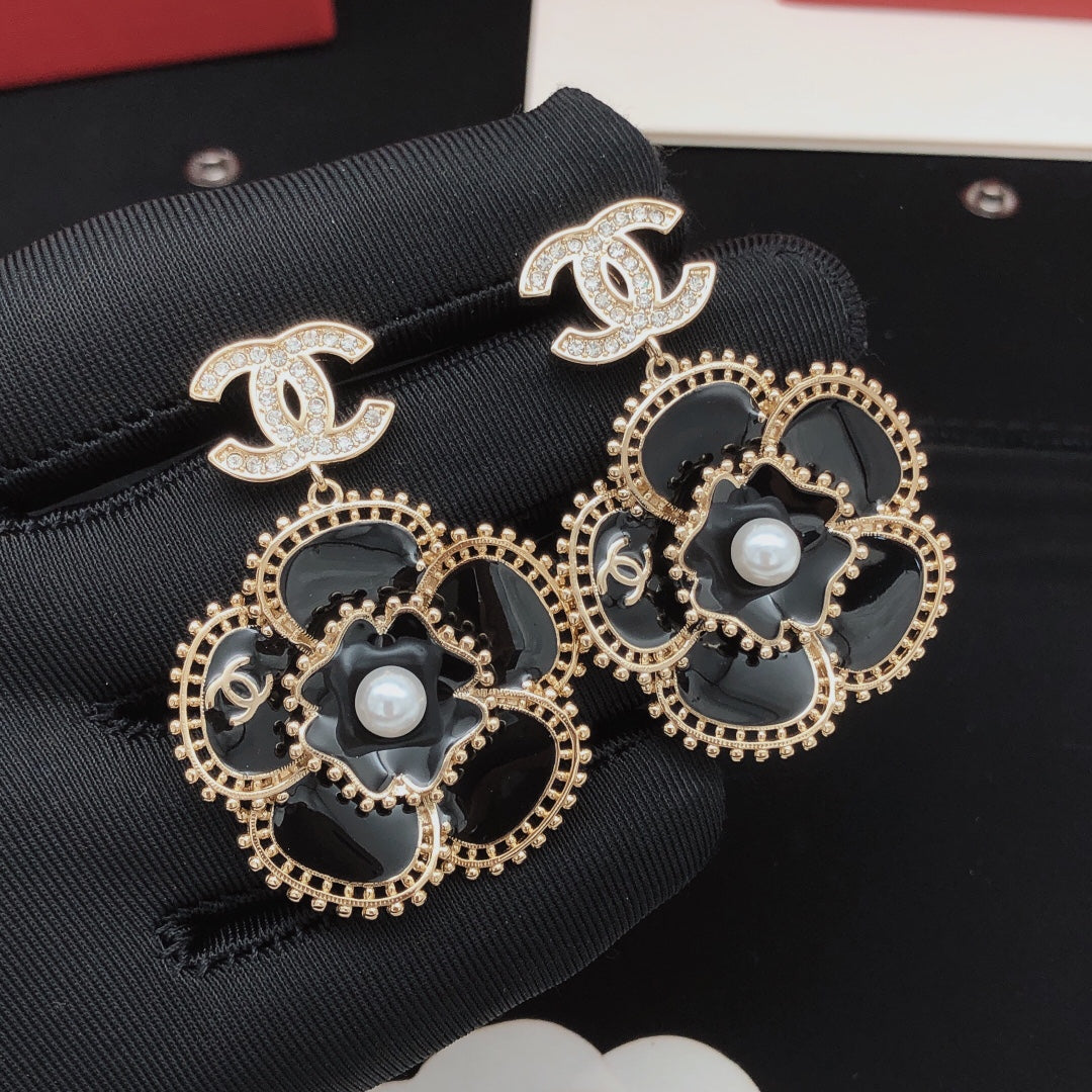 Chanel Camellia Diamond 18K Gold Earrings