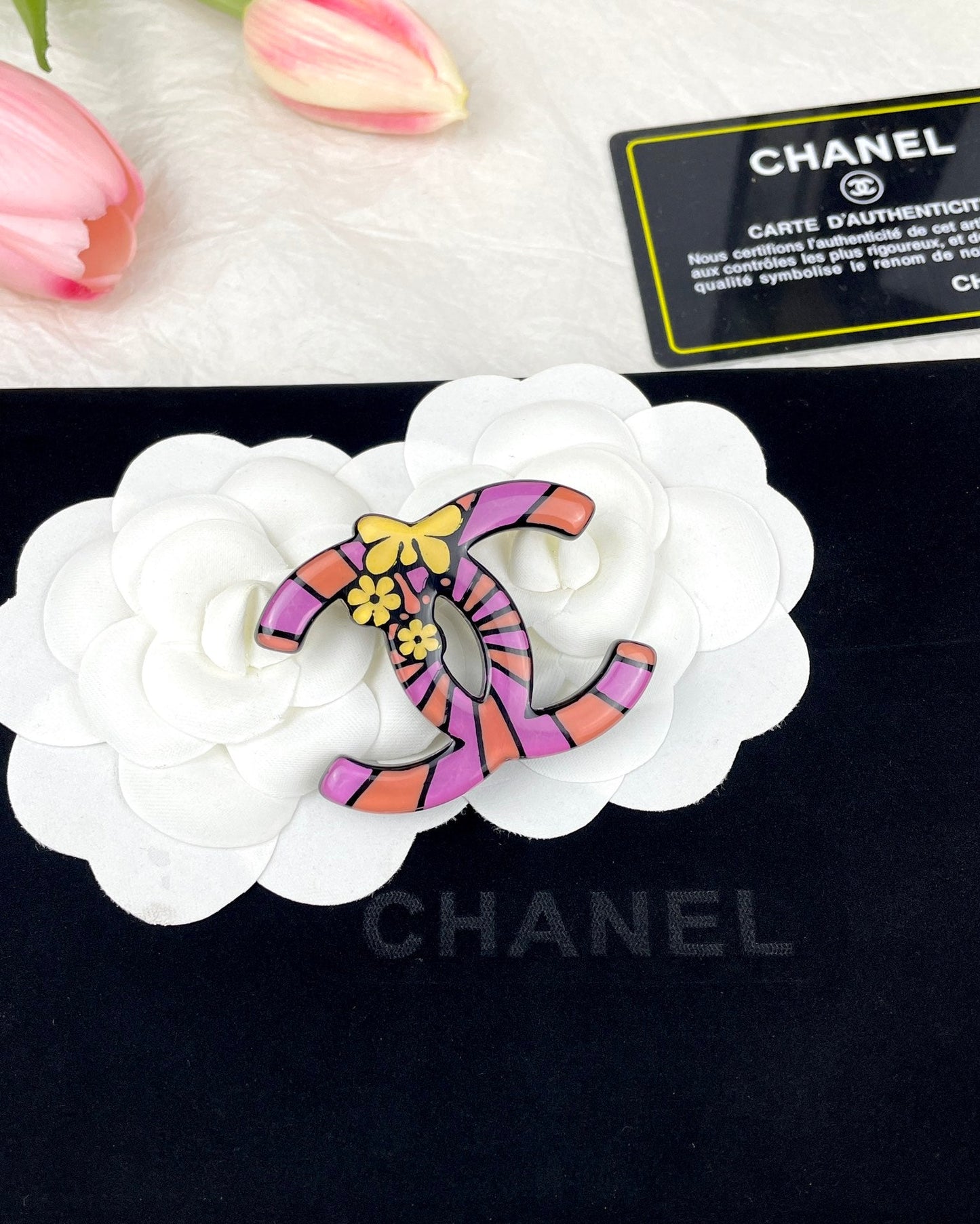 Chanel Pink Resin 18K Gold Brooch