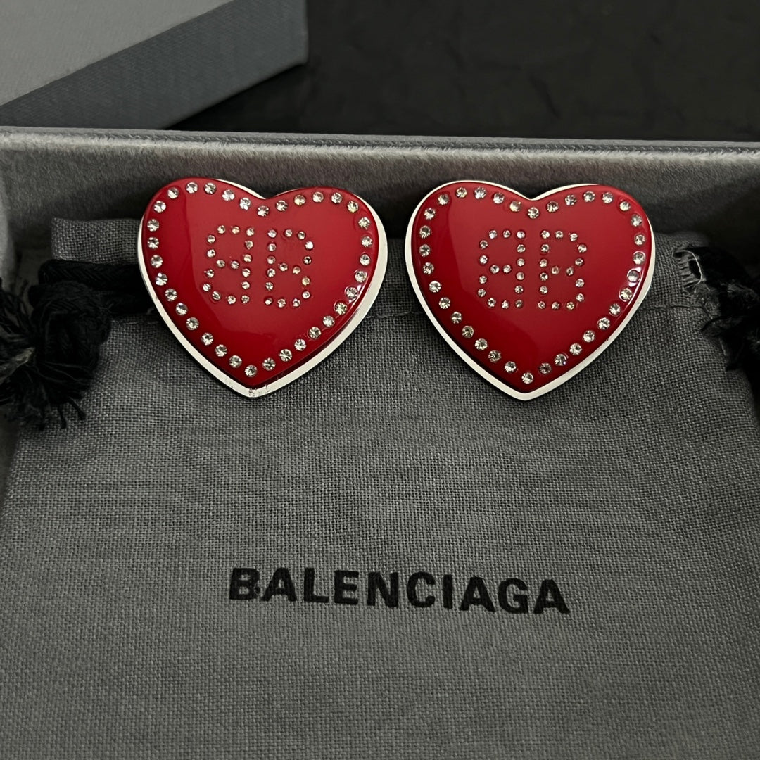 Balenciaga Red Heart 18K Gold Earrings
