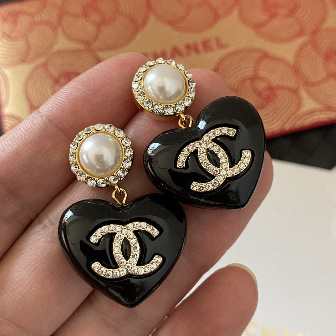 Chanel Black Heart 18K Gold Earrings