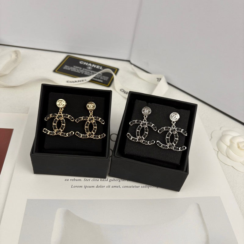 Chanel Leather Gold 18K Gold Earrings