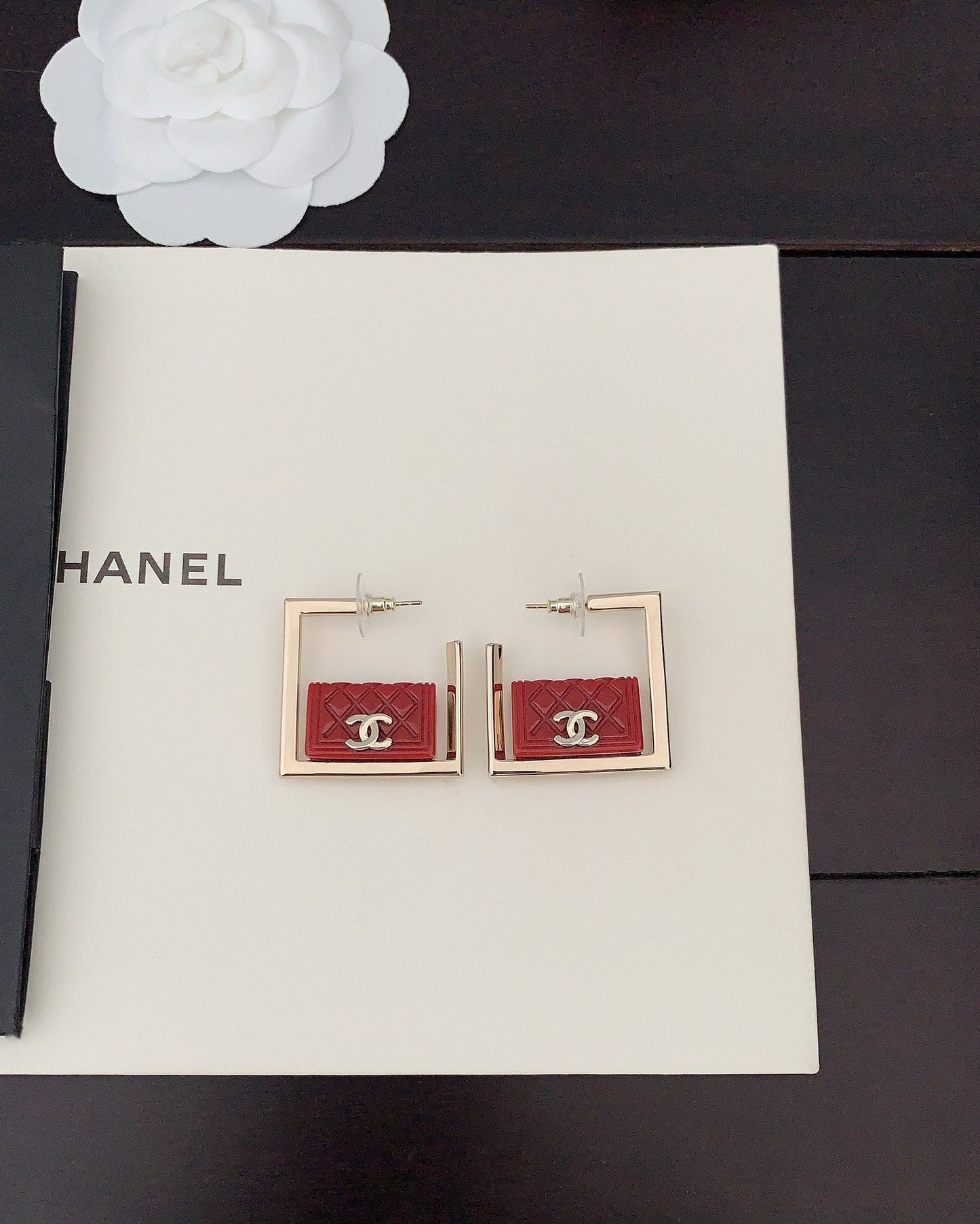 Red Bag Pendant 18K Gold Earrings