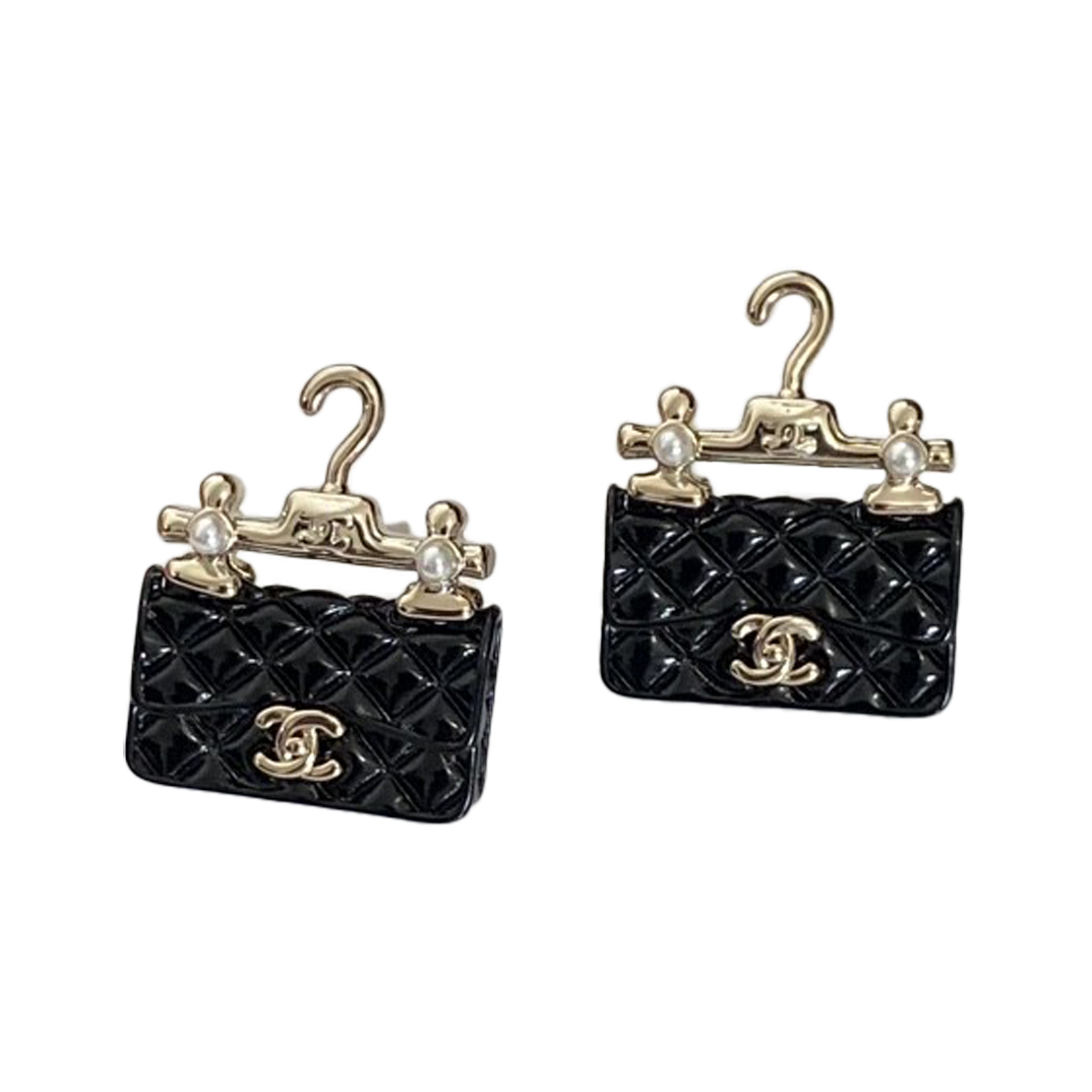 Chanel Classic Bag Pendant 18K Gold Earrings