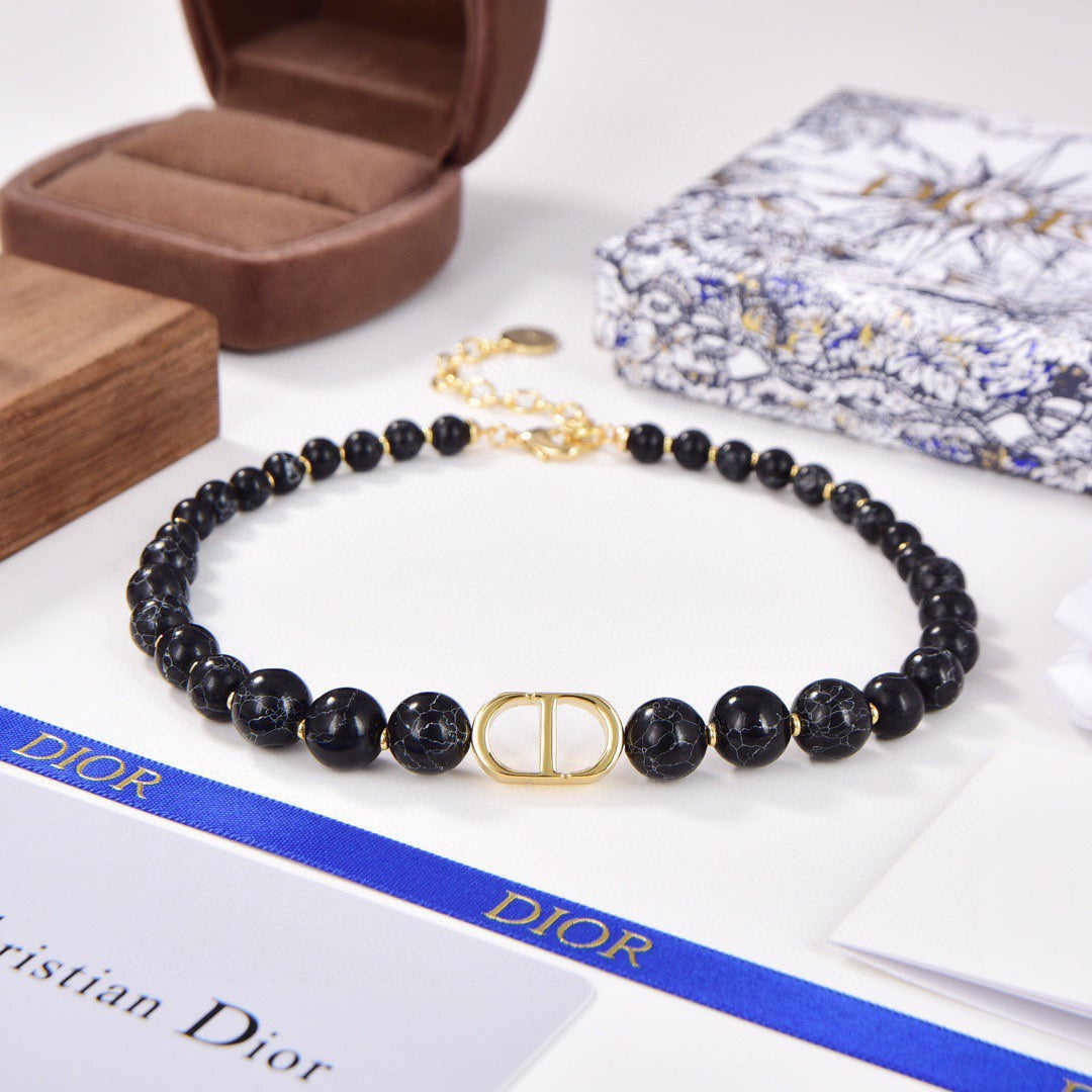 Dior 30 Montaigne Choker Black Pearls 18K Gold Necklace