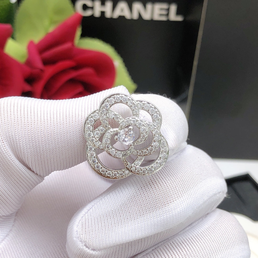 Chanel Camellia Diamond 18K Gold Earrings