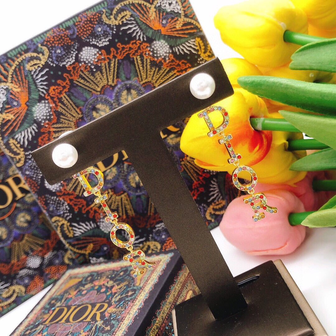 Dior Color Crystal Script 18K Gold Earrings