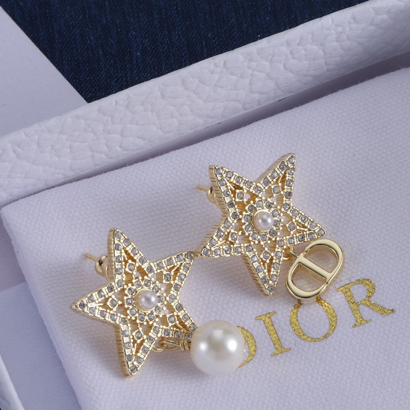 Dior Star Diamond 18K Gold Earrings