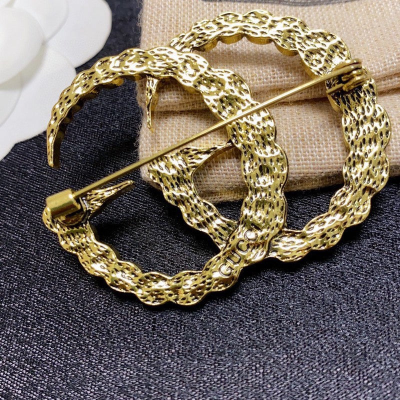 Gucci Double Color Crystal 18K Gold Brooch