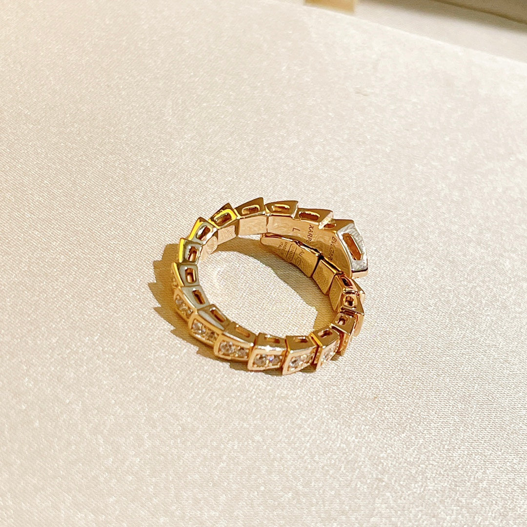 Bvlgari Serpenti Viper Pave Diamond 18K Gold Ring