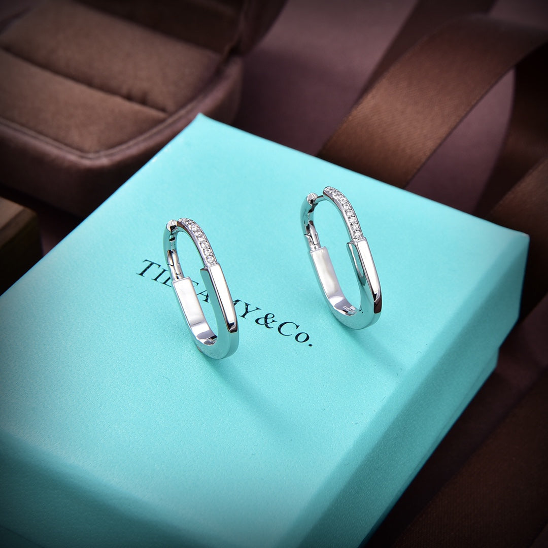 Tiffany Lock Diamonds Medium 18K Gold Earrings