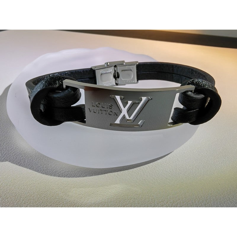Louis Vuitton Leather 18K Gold Bracelet