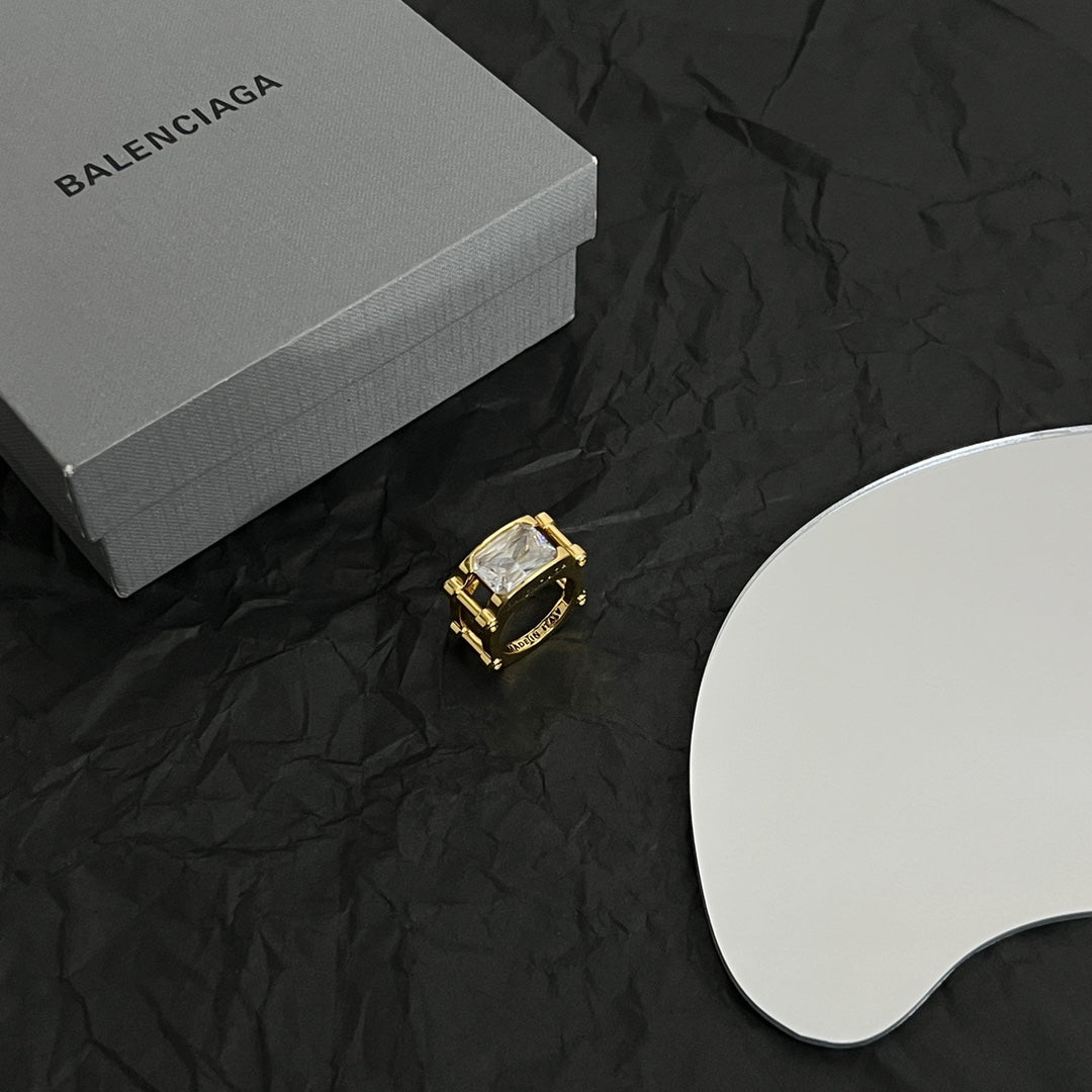 Balenciaga Crystal 18K Gold Ring
