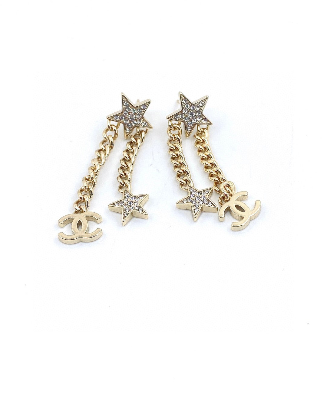 Chanel Star Diamonds Long 18K Gold Earrings