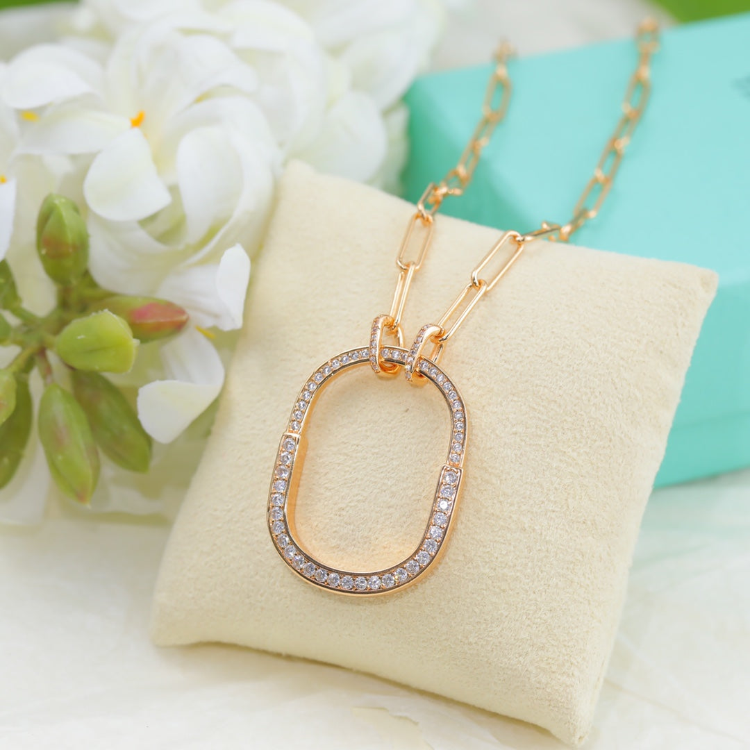 Tiffany Lock Pendant Pave Diamonds 18K Gold Necklace