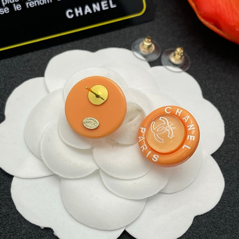 Chanel Orange Round 18K Gold Earrings